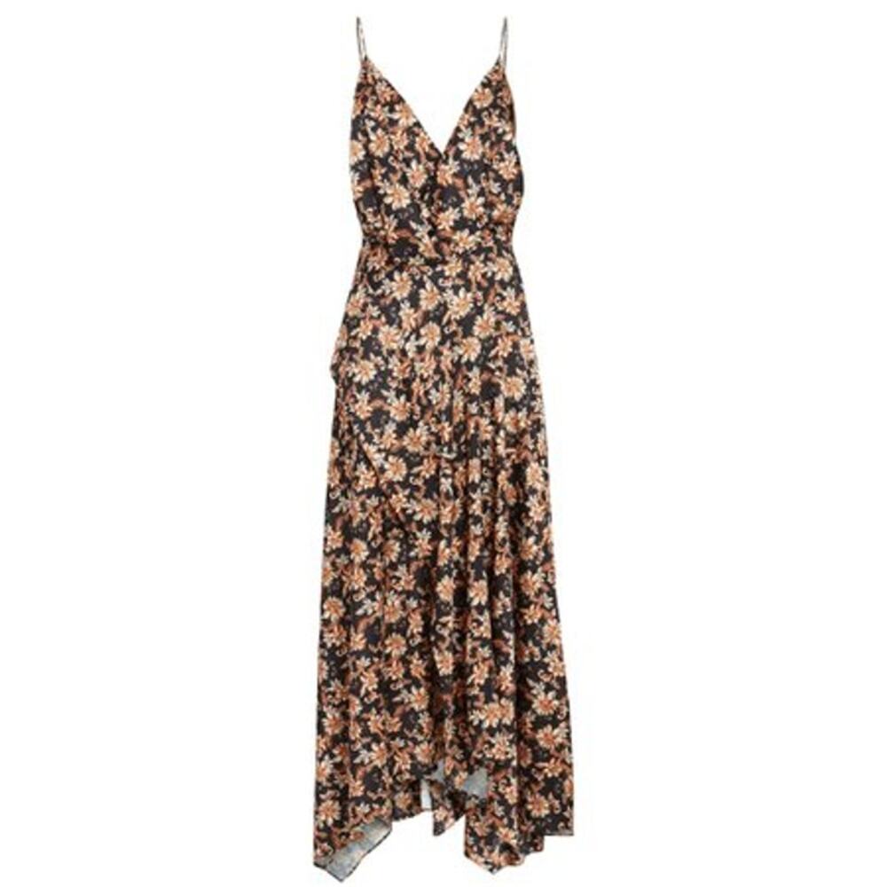 Acler Vales Black Sunflower Floral Satin Midi Dress Handkerchief Hem 6 S M - Picture 3 of 8